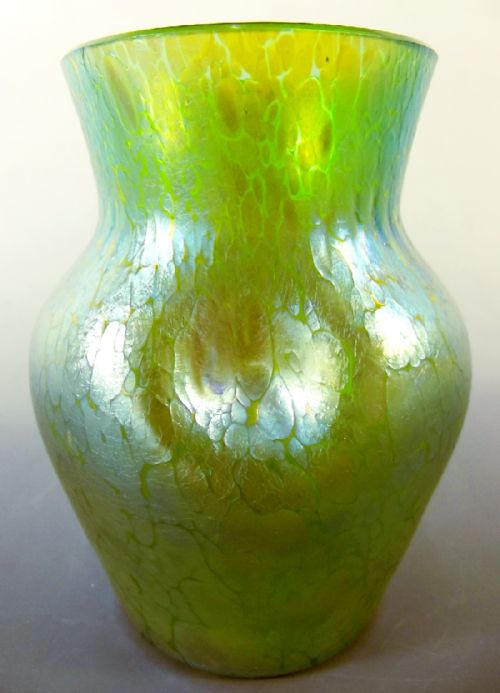 bohemian loetz blue on green papillon glass vase - CATEGORY: ANTIQUE VASES - DATED 1900