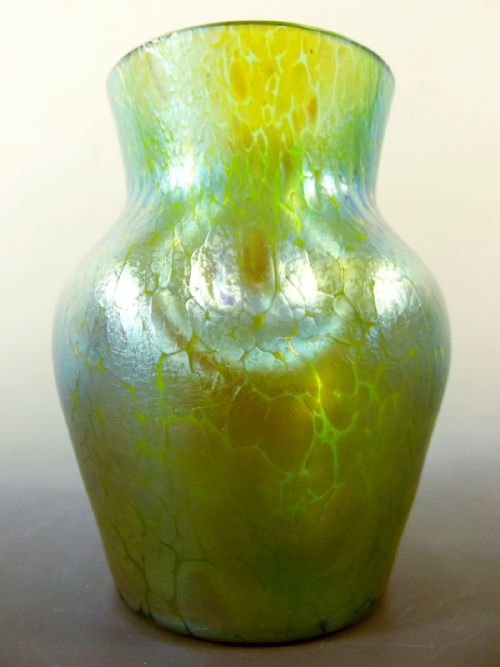 BOHEMIAN LOETZ BLUE ON GREEN PAPILLON GLASS VASE - ADDITIONAL PHOTO 1