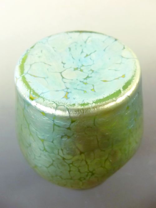 BOHEMIAN LOETZ BLUE ON GREEN PAPILLON GLASS VASE - ADDITIONAL PHOTO 5