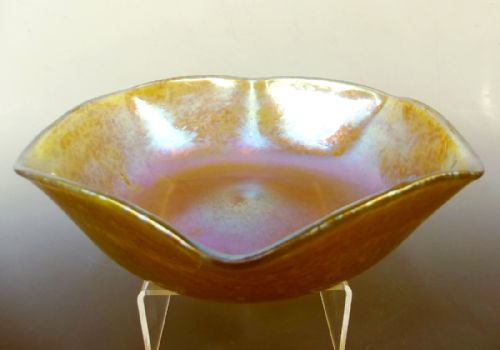 bohemian loetz gold on gold papillon glass bowl - CATEGORY: ANTIQUE GLASS - DATED 1900