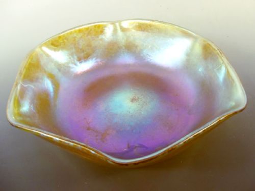 BOHEMIAN LOETZ GOLD ON GOLD PAPILLON GLASS BOWL - ADDITIONAL PHOTO 2