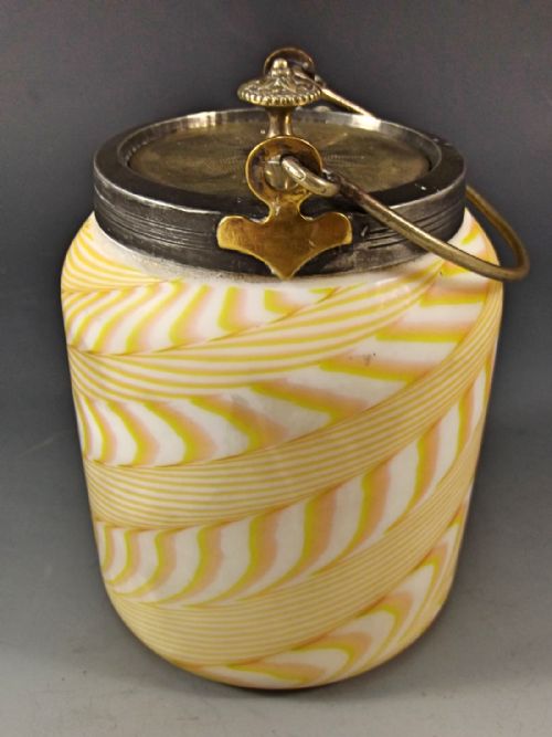 VICTORIAN STOURBRIDGE PULL UP GLASS BISCUIT BARREL - ADDITIONAL PHOTO 1