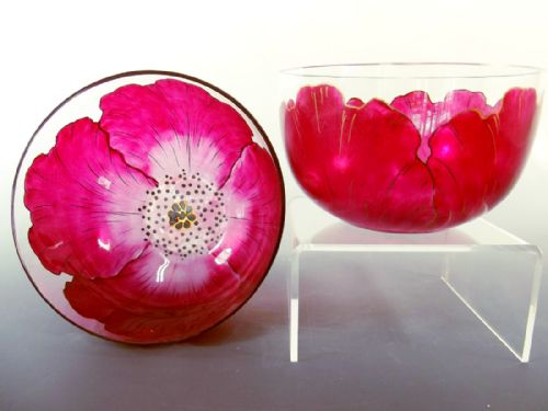pair theresienthal glass enamelled poppy bowls - CATEGORY: ANTIQUE GLASS - DATED 1900