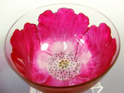 PAIR THERESIENTHAL GLASS ENAMELLED POPPY BOWLS - ADDITIONAL PHOTO 2