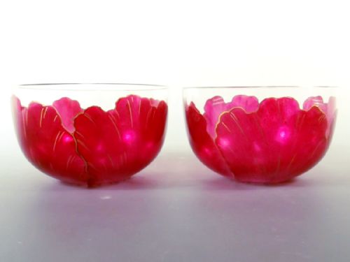 PAIR THERESIENTHAL GLASS ENAMELLED POPPY BOWLS - ADDITIONAL PHOTO 3