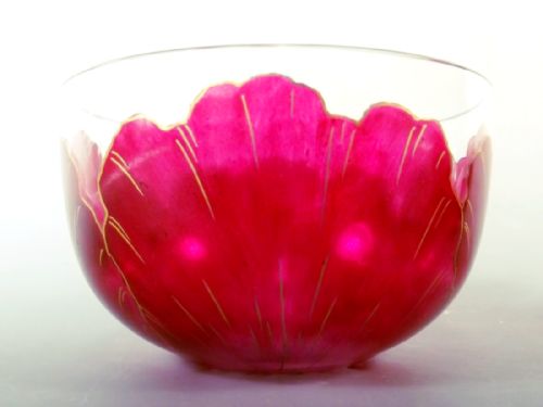 PAIR THERESIENTHAL GLASS ENAMELLED POPPY BOWLS - ADDITIONAL PHOTO 4
