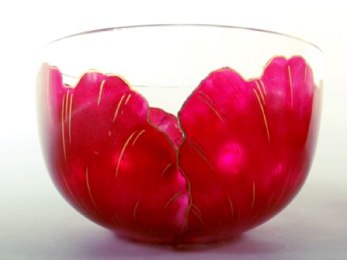 PAIR THERESIENTHAL GLASS ENAMELLED POPPY BOWLS - ADDITIONAL PHOTO 5