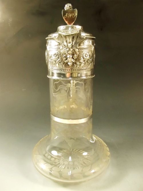 VICTORIAN SILVER PLATE CUT GLASS LION MOUNTED CLARET JUG - ADDITIONAL PHOTO 2