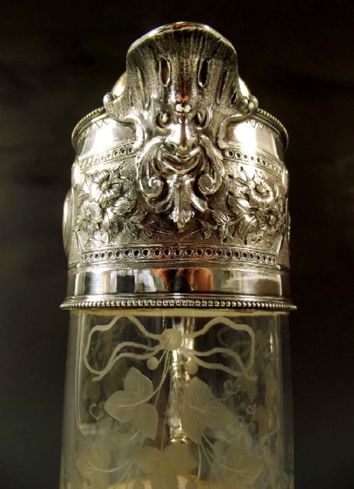 VICTORIAN SILVER PLATE CUT GLASS LION MOUNTED CLARET JUG - ADDITIONAL PHOTO 6