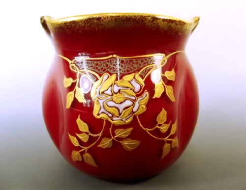 LEGRAS SAINT DENIS GLASS POSY VASE WITH GILT AND ENAMEL DECORATION C1905 - ADDITIONAL PHOTO 1