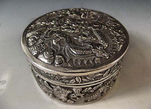 chinese silver box with embossed decoration c1900 - CATEGORY: ANTIQUE SILVER - DATED 1900