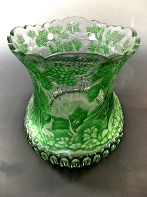 SUPERB GREEN FLASHED INTAGLIO CUT THOMAS WEBB VASE - ADDITIONAL PHOTO 5