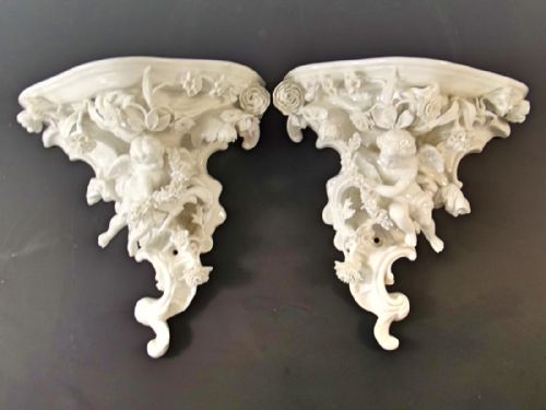 pair of dresden porcelain cherub wall shelves c1880 - CATEGORY: ANTIQUE CERAMICS - DATED 1880