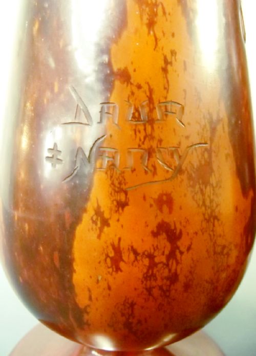 LARGE PAIR DAUM NANCY ART NOUVEAU MAHOGANY JADE GLASS VASES - ADDITIONAL PHOTO 4
