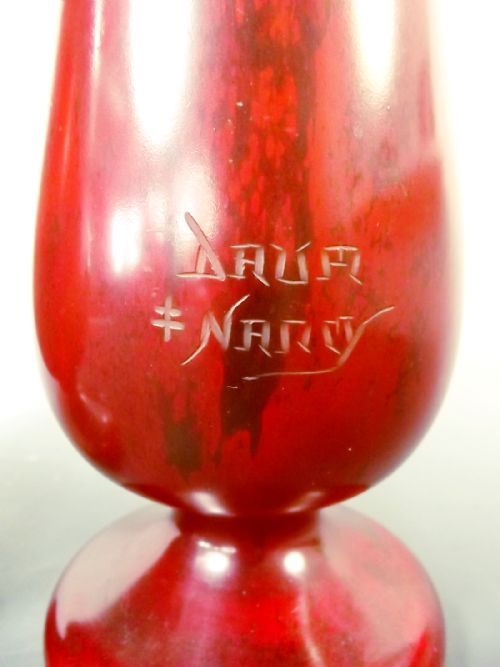 LARGE PAIR DAUM NANCY ART NOUVEAU MAHOGANY JADE GLASS VASES - ADDITIONAL PHOTO 5