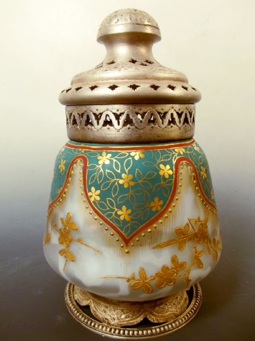 thomas webb satin glass potpourri acorn pattern decoration - CATEGORY: ANTIQUE GLASS - DATED 1890