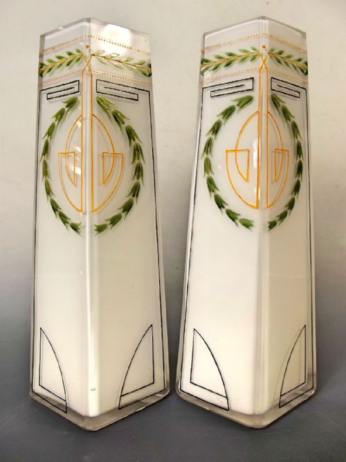 pair continental sessionist angular glass vases gilt enamel decoration - CATEGORY: ANTIQUE VASES - DATED 1900