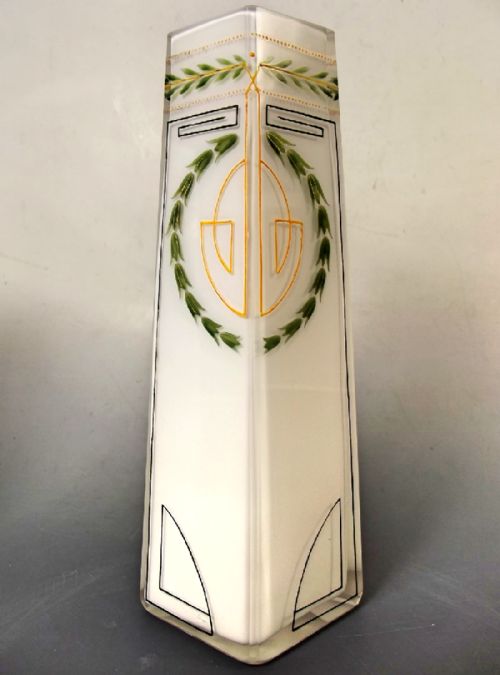 PAIR CONTINENTAL SESSIONIST ANGULAR GLASS VASES GILT ENAMEL DECORATION - ADDITIONAL PHOTO 1