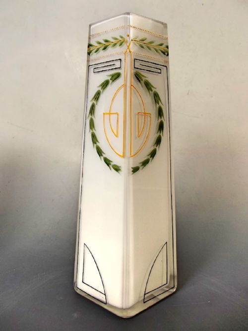PAIR CONTINENTAL SESSIONIST ANGULAR GLASS VASES GILT ENAMEL DECORATION - ADDITIONAL PHOTO 2