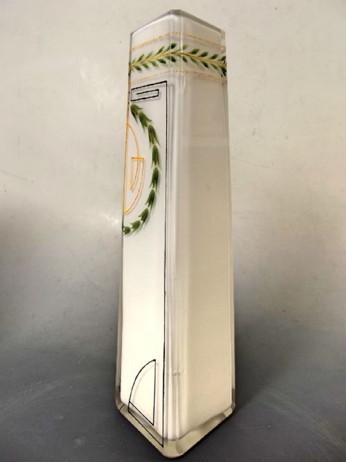 PAIR CONTINENTAL SESSIONIST ANGULAR GLASS VASES GILT ENAMEL DECORATION - ADDITIONAL PHOTO 3