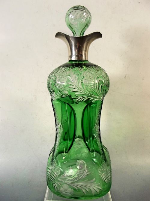 STEVENS WILLIAMS INTAGLIO CUT GLASS SILVER MOUNTED DECANTER AND GLASSES - ADDITIONAL PHOTO 2