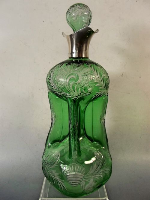 STEVENS WILLIAMS INTAGLIO CUT GLASS SILVER MOUNTED DECANTER AND GLASSES - ADDITIONAL PHOTO 3