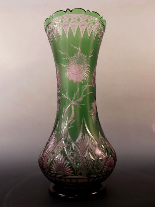 stevens williams green over red intaglio cut vase by joshua hodgetts - CATEGORY: ANTIQUE VASES - DATED 1900