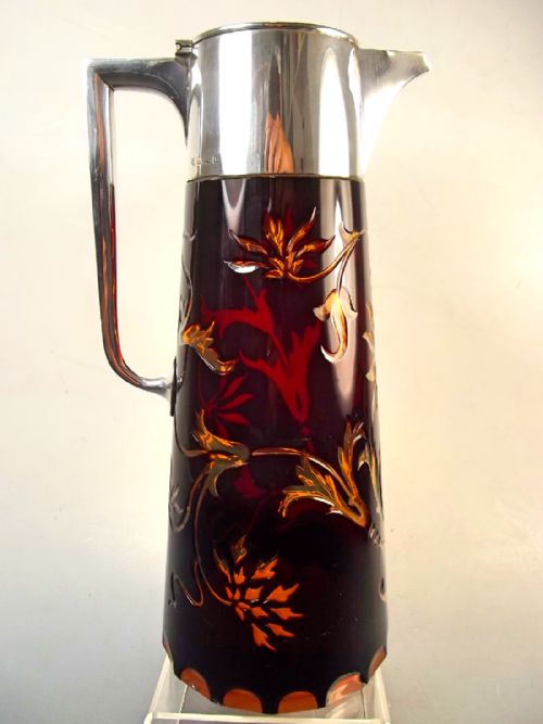 stevens williams ruby over citron silver mounted claret jug 1902 - CATEGORY: ANTIQUE SILVER - DATED 1900