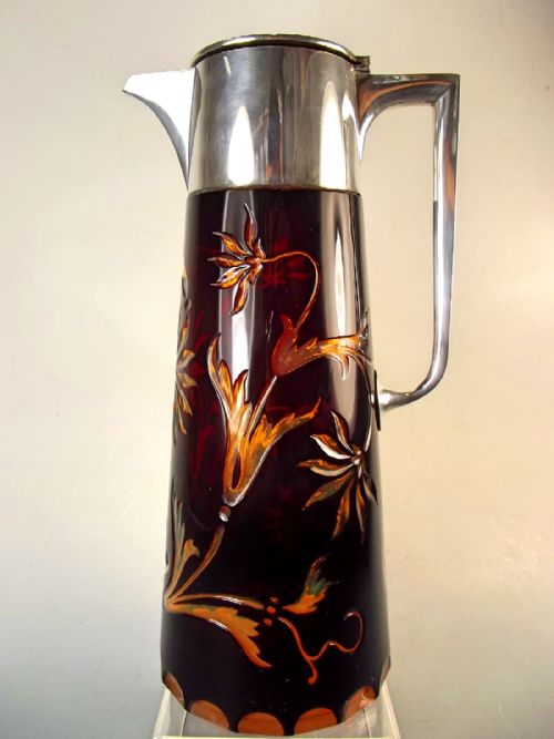 STEVENS WILLIAMS RUBY OVER CITRON SILVER MOUNTED CLARET JUG 1902 - ADDITIONAL PHOTO 2