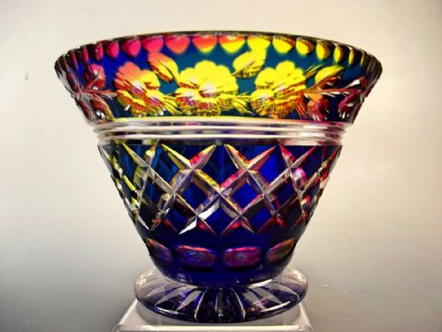 stevens williams multi colour intaglio cut glass bowl - CATEGORY: ANTIQUE GLASS - DATED 1890