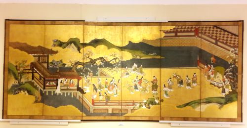 japanese edo period 1615 1868 6fold painted enamel screen - CATEGORY: ANTIQUE MISCELLANEOUS - DATED 1800