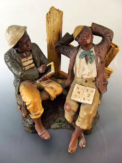 19TH C AUSTRIAN TERRACOTTA GROUP THE STUDENTS - ADDITIONAL PHOTO 1