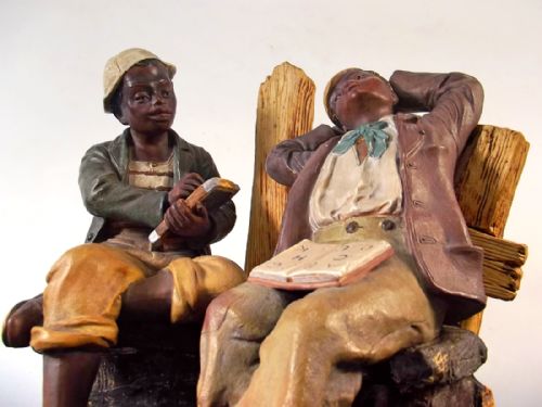 19TH C AUSTRIAN TERRACOTTA GROUP THE STUDENTS - ADDITIONAL PHOTO 5