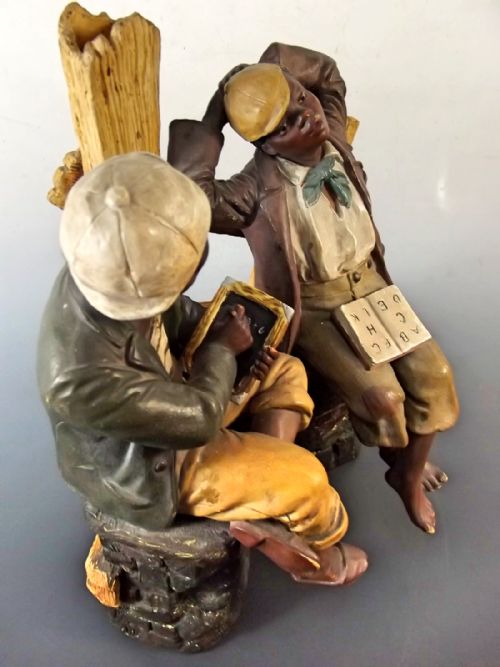 19TH C AUSTRIAN TERRACOTTA GROUP THE STUDENTS - ADDITIONAL PHOTO 6