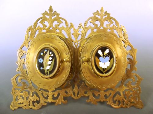pierced ormolu pietra dura double picture frame - CATEGORY: ANTIQUE MISCELLANEOUS - DATED 1890