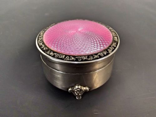 art deco hallmarked sterling silver guilloche enamel trinket box 1923 - CATEGORY: ANTIQUE SILVER - DATED 1920