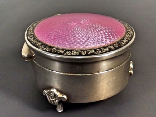 ART DECO HALLMARKED STERLING SILVER GUILLOCHE ENAMEL TRINKET BOX 1923 - ADDITIONAL PHOTO 4