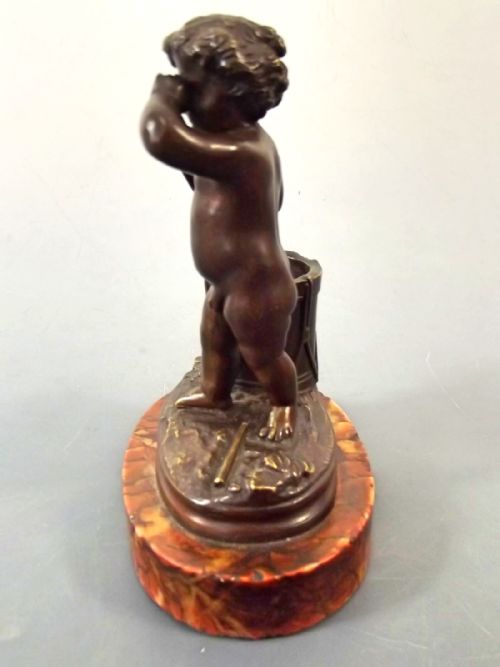 FRENCH BRONZE CHERUB DRUMMER ON MARBLE BASE - ADDITIONAL PHOTO 3