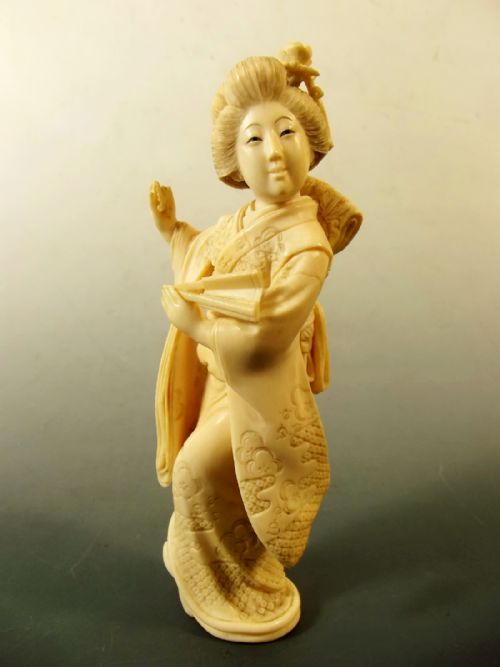 japanese meiji period ivory geisha okimono - CATEGORY: ANTIQUE MISCELLANEOUS - DATED 1890