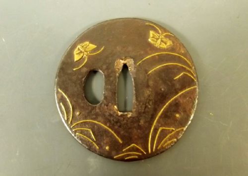 JAPANESE EDO PERIOD GOLD ONLAID IRON TSUBA - ADDITIONAL PHOTO 1