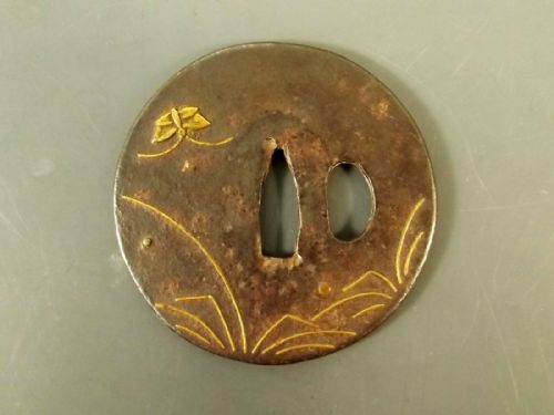 JAPANESE EDO PERIOD GOLD ONLAID IRON TSUBA - ADDITIONAL PHOTO 2