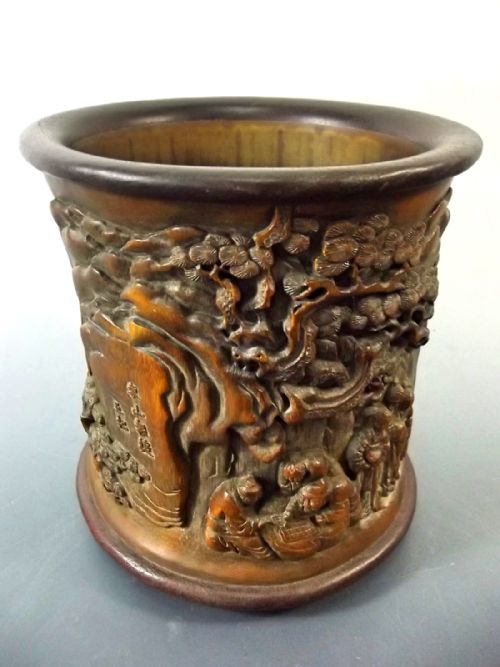 CHINESE CARVED BAMBOO BRUSH POT C1890 - ADDITIONAL PHOTO 1