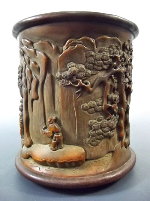 CHINESE CARVED BAMBOO BRUSH POT C1890 - ADDITIONAL PHOTO 3