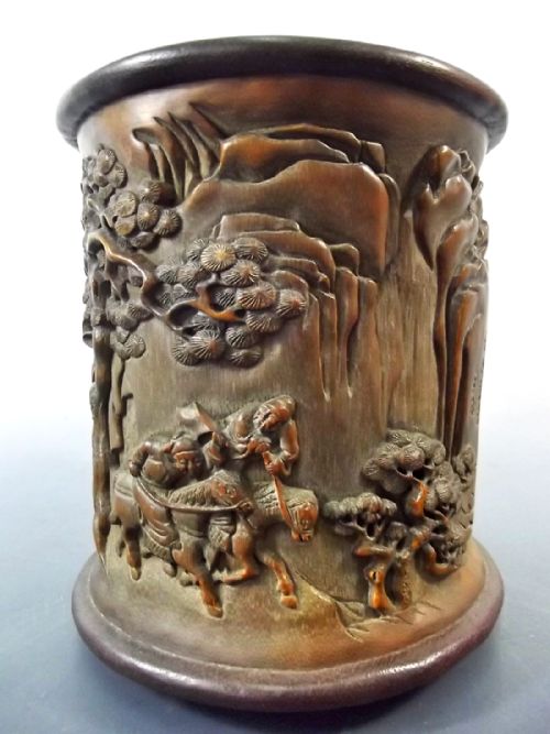 CHINESE CARVED BAMBOO BRUSH POT C1890 - ADDITIONAL PHOTO 4