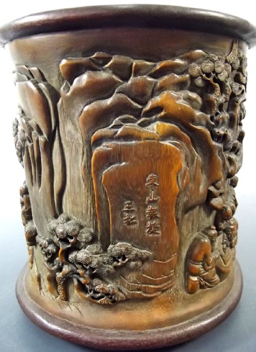 CHINESE CARVED BAMBOO BRUSH POT C1890 - ADDITIONAL PHOTO 5