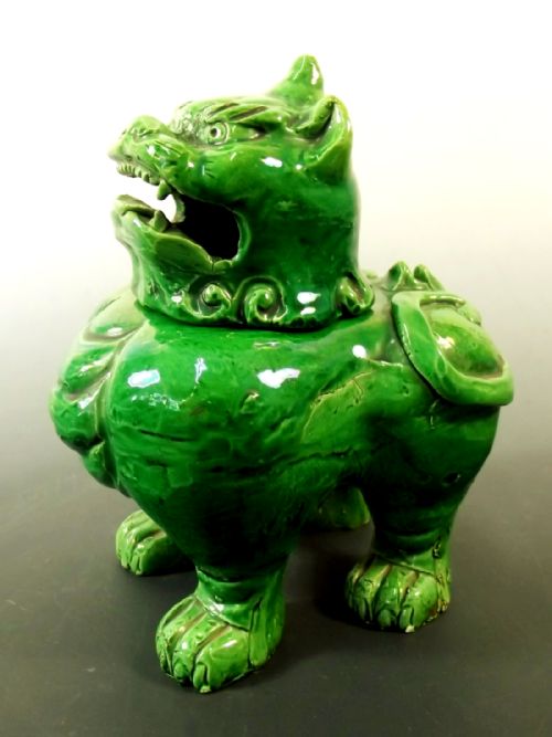 chinese guangxu green glazed pottery lion dog censer - CATEGORY: ANTIQUE CERAMICS - DATED 1880