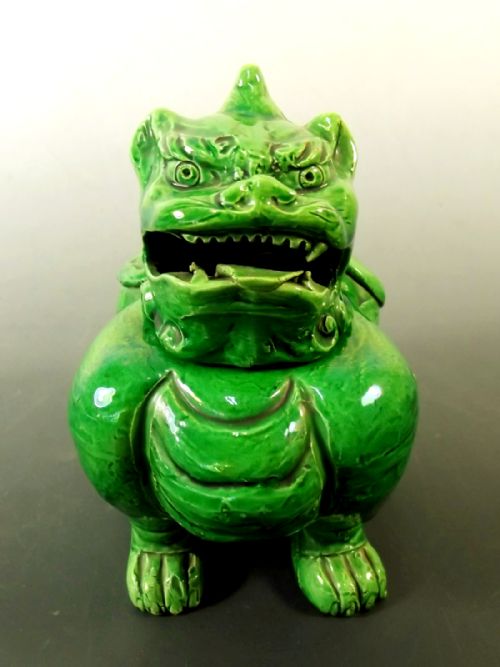 CHINESE GUANGXU GREEN GLAZED POTTERY LION DOG CENSER - ADDITIONAL PHOTO 1