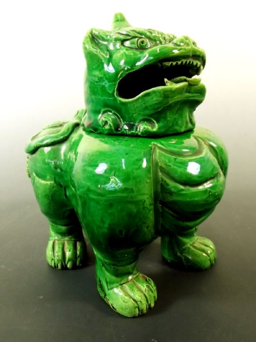 CHINESE GUANGXU GREEN GLAZED POTTERY LION DOG CENSER - ADDITIONAL PHOTO 2