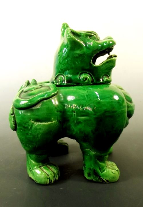 CHINESE GUANGXU GREEN GLAZED POTTERY LION DOG CENSER - ADDITIONAL PHOTO 3