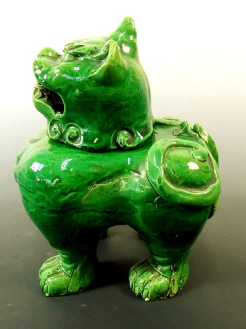 CHINESE GUANGXU GREEN GLAZED POTTERY LION DOG CENSER - ADDITIONAL PHOTO 5